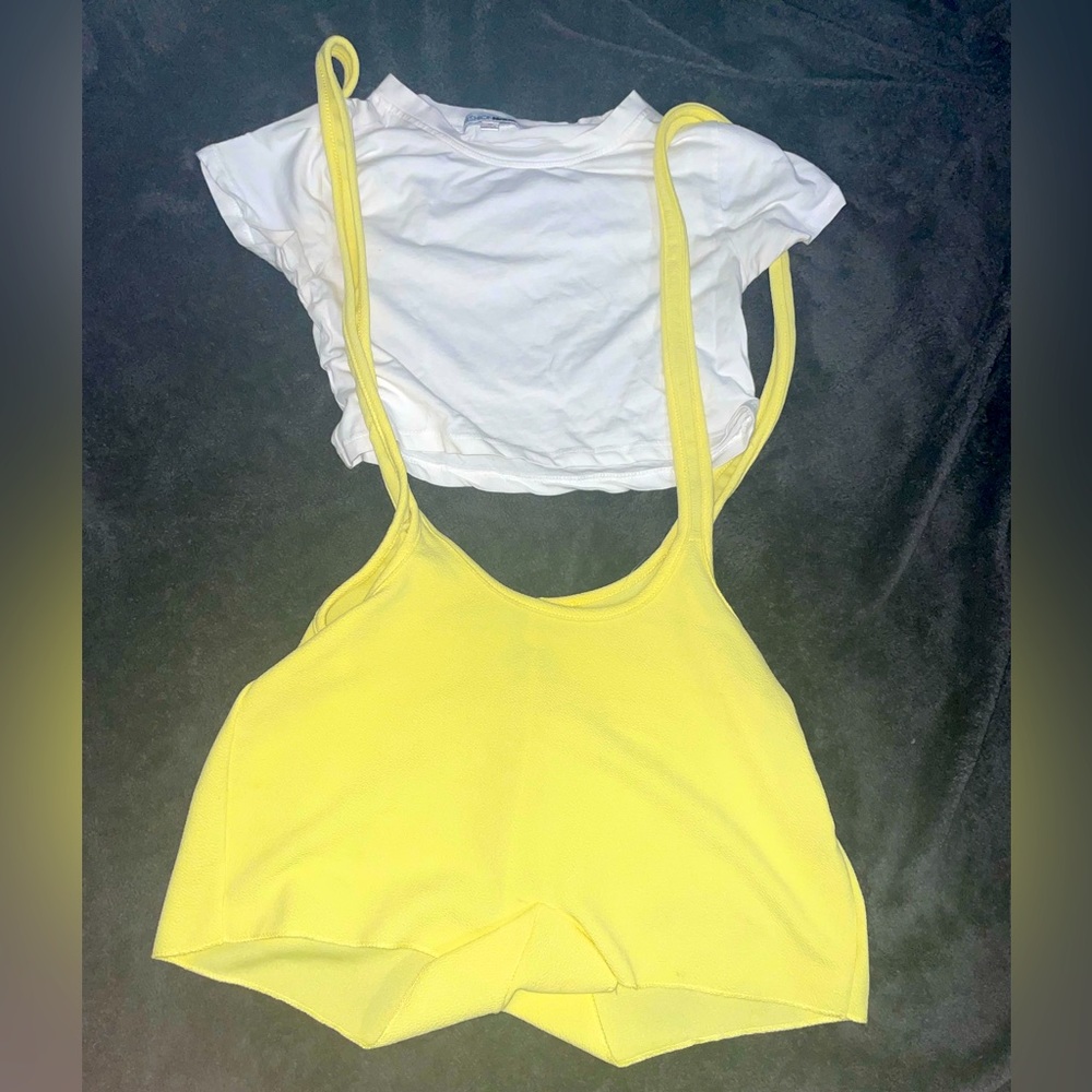 Yellow shorts with suspenders
